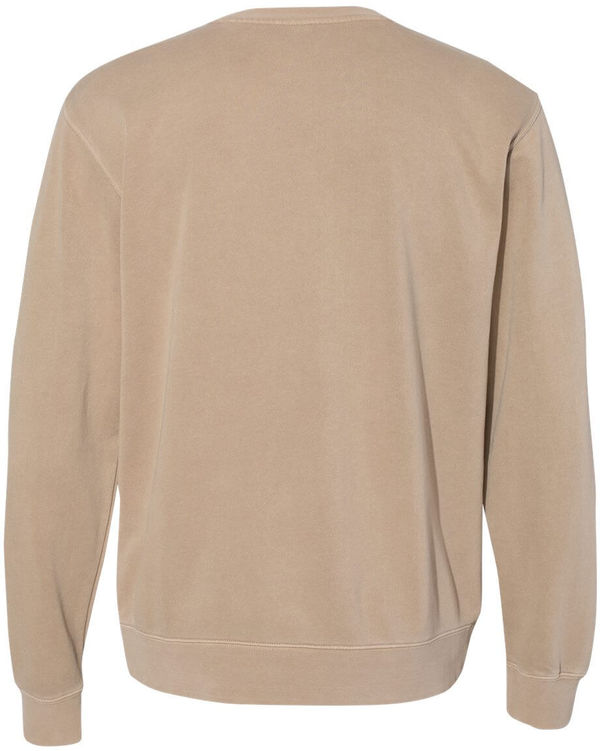 Am image of a Custom Independent Trading Co. Unisex Midweight Pigment Dyed Crewneck Sweatshirt in Pigment Sandstone!