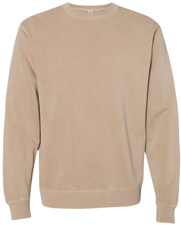 Am image of a Custom Independent Trading Co. Unisex Midweight Pigment Dyed Crewneck Sweatshirt in Pigment Sandstone!