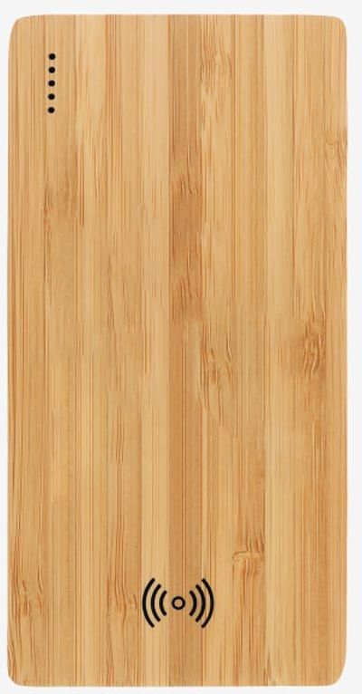 Am image of a Custom Plank 5000 mAh Bamboo Wireless Power Bank in Wood!