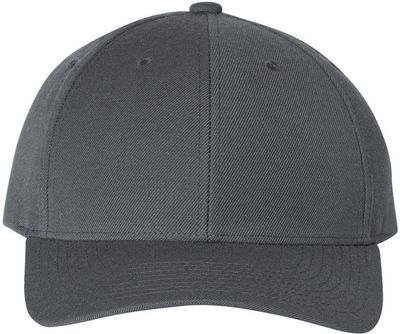 Am image of a Custom Premium Curved Visor Snapback Cap in Dark Grey!