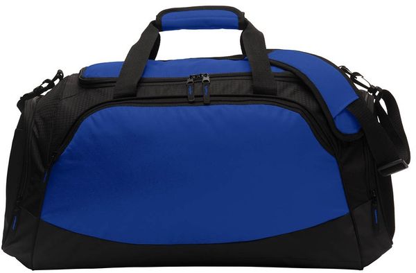 Am image of a Custom Port Authority Medium Active Duffel Bag in True Royal/Black!