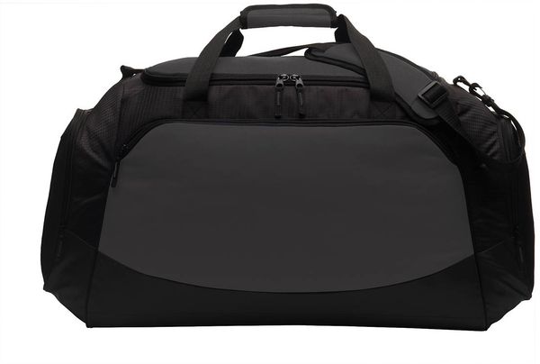Am image of a Custom Port Authority Large Active Duffel Bag in Dark Charcoal/Black!