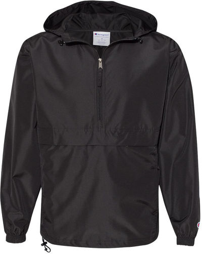 Am image of a Custom Champion Packable Anorak Jacket in Black!