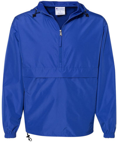 Am image of a Custom Champion Packable Anorak Jacket in Royal!