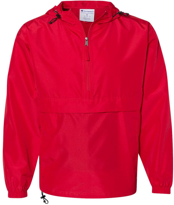 Am image of a Custom Champion Packable Anorak Jacket in Scarlet!