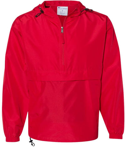 Am image of a Custom Champion Packable Anorak Jacket in Scarlet!