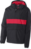 Am image of a Custom SportTek Zipped Pocket Anorak in Black/ True Red!