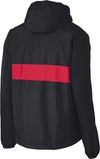 Am image of a Custom SportTek Zipped Pocket Anorak in Black/ True Red!