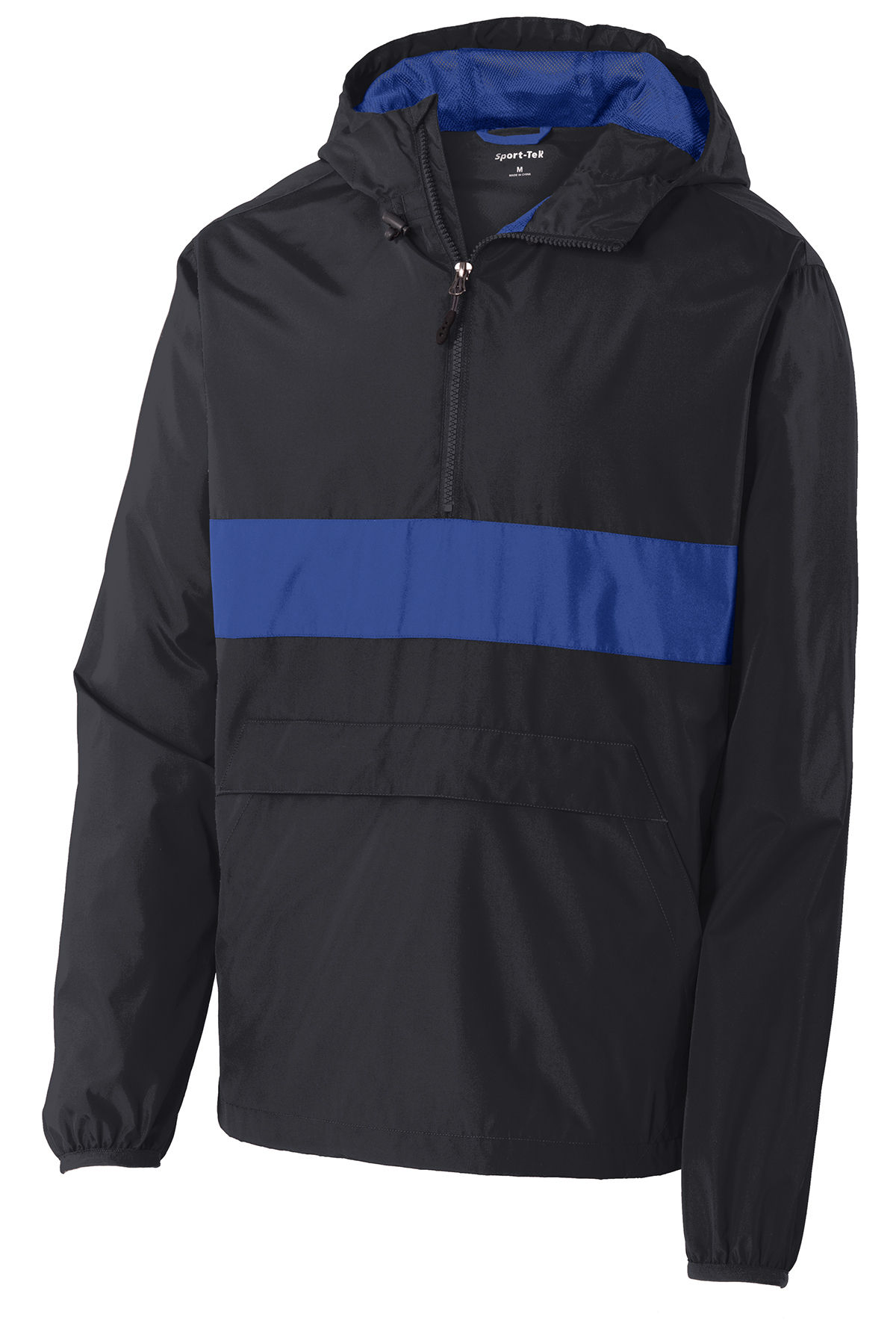 SportTek Zipped Pocket Anorak in Black/ True Royal