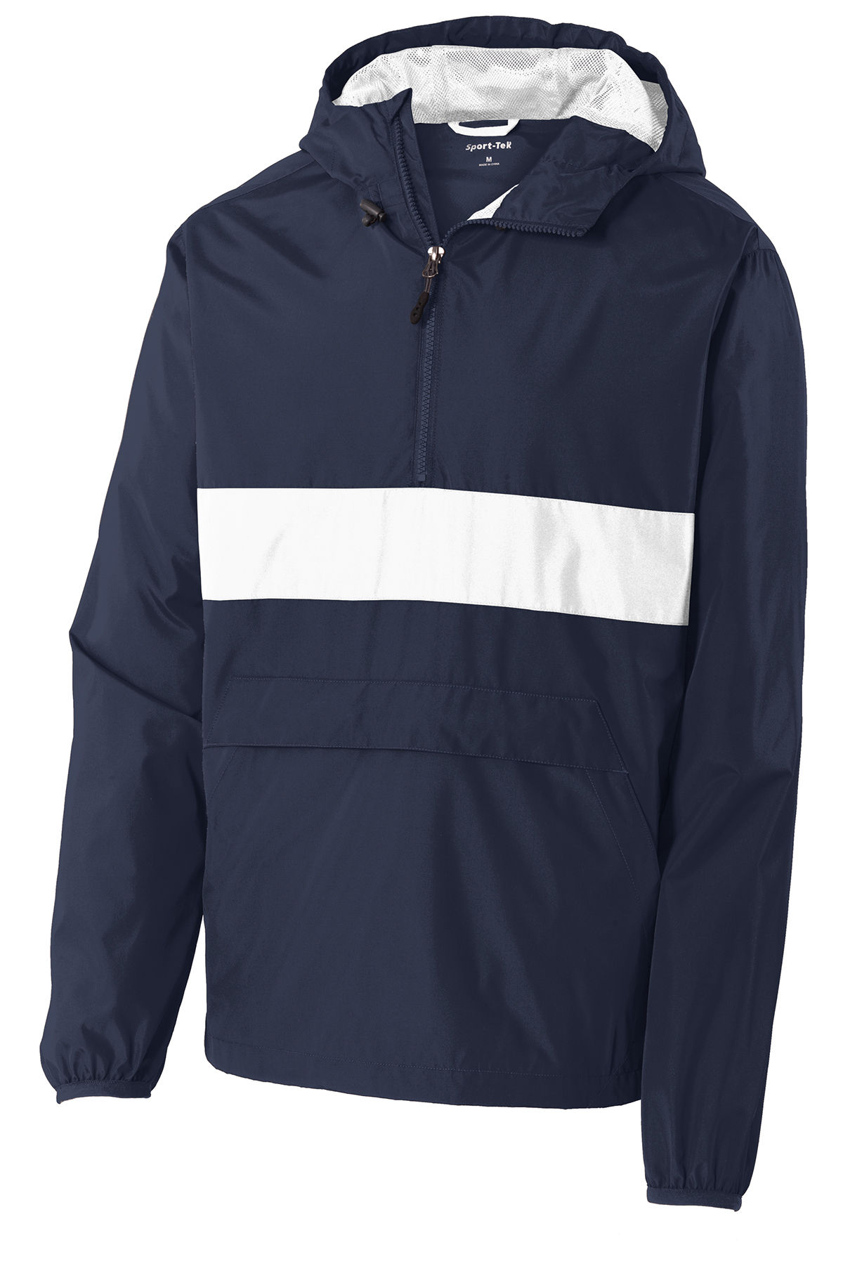 SportTek Zipped Pocket Anorak in True Navy/ White