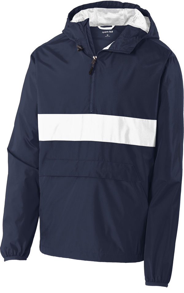 Am image of a Custom SportTek Zipped Pocket Anorak in True Navy/ White!
