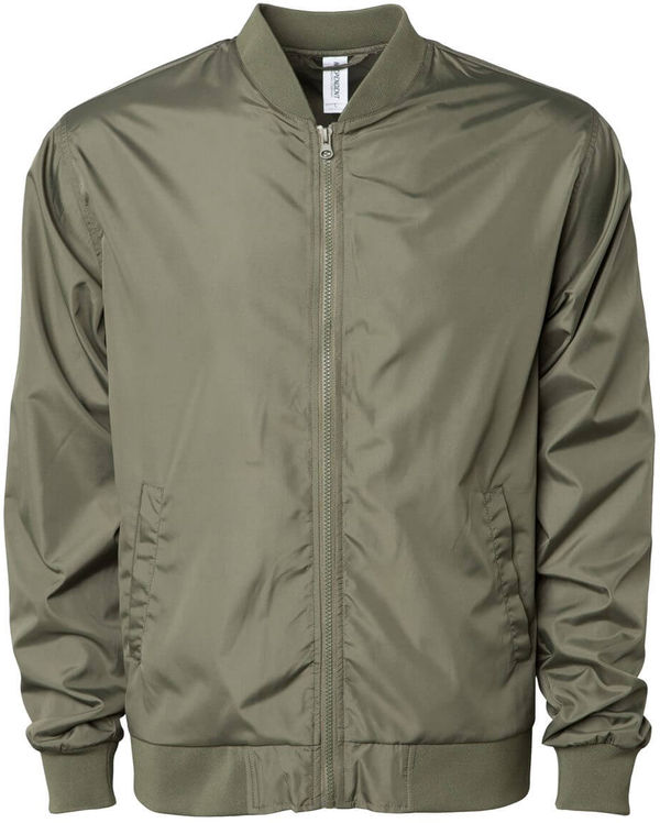 Am image of a Custom Independent Trading Co Lightweight Bomber Jacket in Army!