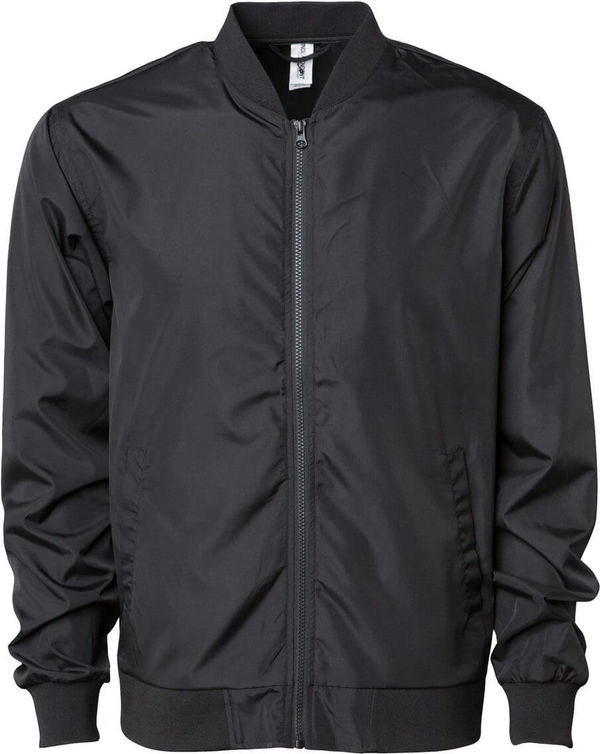 Am image of a Custom Independent Trading Co Lightweight Bomber Jacket in Black!