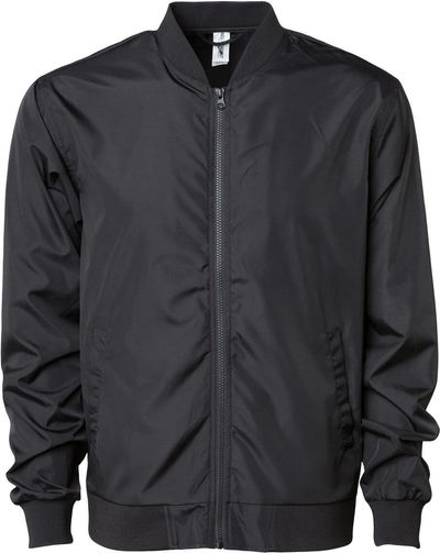 Am image of a Custom Independent Trading Co Lightweight Bomber Jacket in Black!