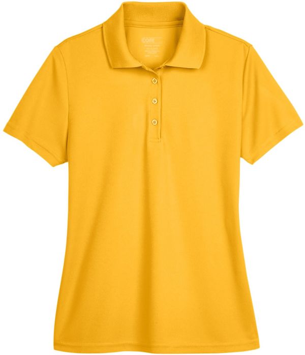 Am image of a Custom Core365 Ladies Origin Performance Pique Polo in Campus Gold!