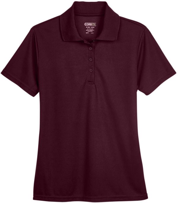 Am image of a Custom Core365 Ladies Origin Performance Pique Polo in Burgundy!