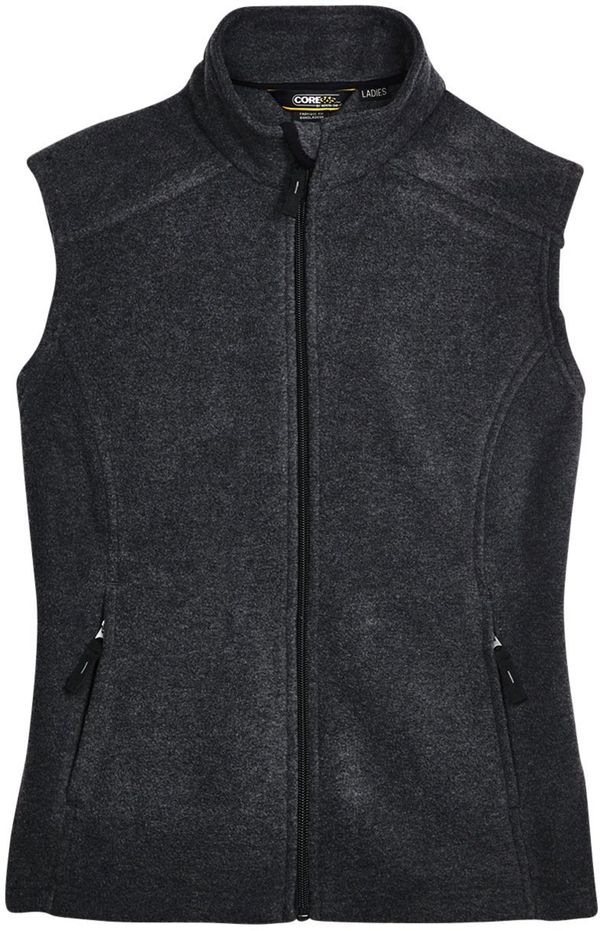 Am image of a Custom Core 365 Ladies' Journey Fleece Vest in Heather Charcoal!