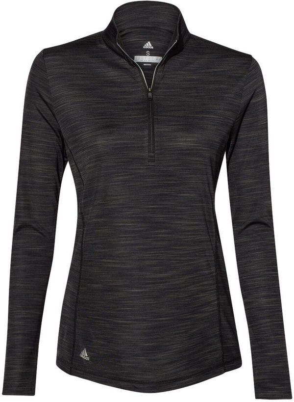 Am image of a Custom Adidas Womens Lightweight Melange Quarter Zip Pullover in Black Melange!