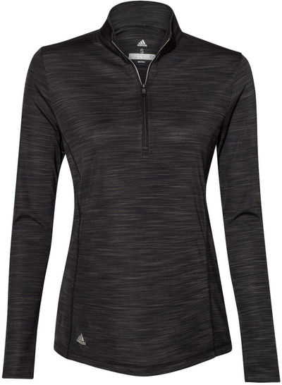 Am image of a Custom Adidas Womens Lightweight Melange Quarter Zip Pullover in Black Melange!