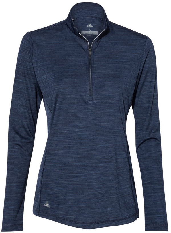 Am image of a Custom Adidas Womens Lightweight Melange Quarter Zip Pullover in Collegiate Navy Melange!