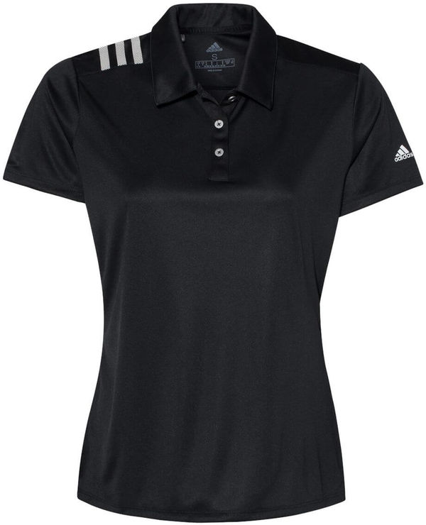 Am image of a Custom Adidas Womens 3 Stripes Shoulder Sport Shirt in Black/White!