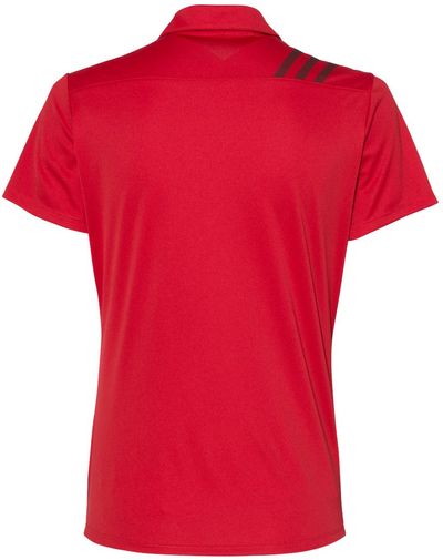 Am image of a Custom Adidas Womens 3 Stripes Shoulder Sport Shirt in Collegiate Red/Black!