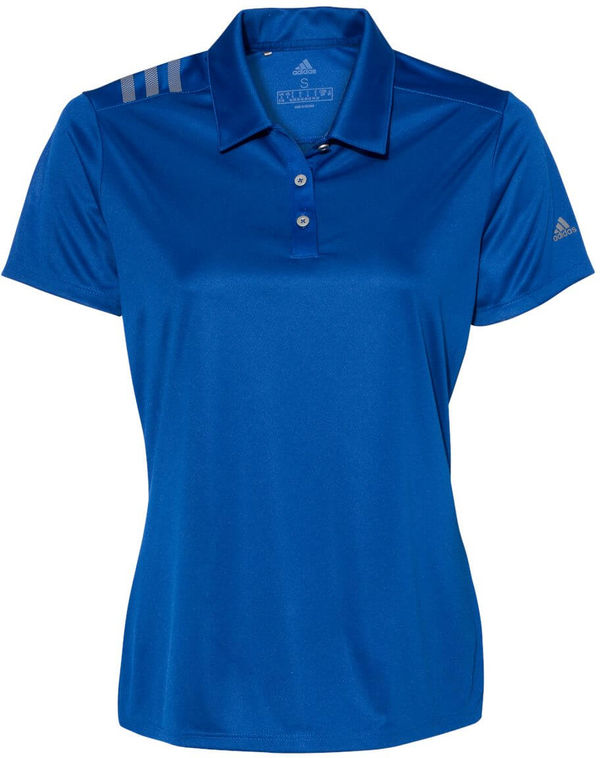 Am image of a Custom Adidas Womens 3 Stripes Shoulder Sport Shirt in Collegiate Royal/Grey!