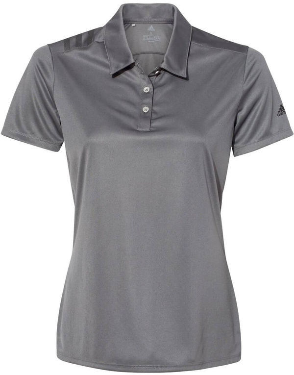 Am image of a Custom Adidas Womens 3 Stripes Shoulder Sport Shirt in Grey Five/Black!