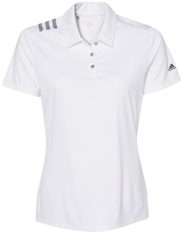 Am image of a Custom Adidas Womens 3 Stripes Shoulder Sport Shirt in White/Black!