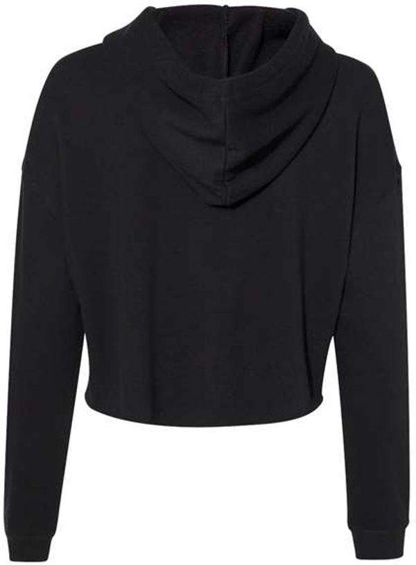 Am image of a Custom Independent Trading Co Womens Lightweight Cropped Hooded Sweatshirt in Black!