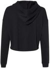 Am image of a Custom Independent Trading Co Womens Lightweight Cropped Hooded Sweatshirt in Black!