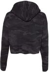 Am image of a Custom Independent Trading Co Womens Lightweight Cropped Hooded Sweatshirt in Black Camo!