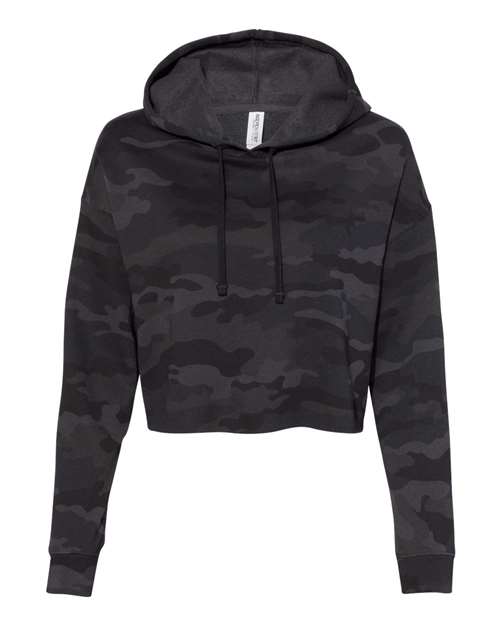 Independent Trading Co Womens Lightweight Cropped Hooded Sweatshirt in Black Camo