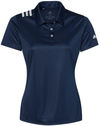 Am image of a Custom Adidas Womens 3 Stripes Shoulder Sport Shirt in Collegiate Navy/White!