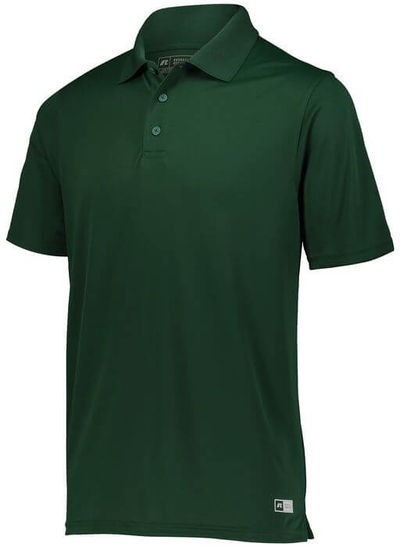 Am image of a Custom Russell Athletic Essential Polo in Dark Green!