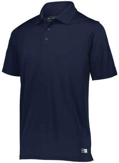 Am image of a Custom Russell Athletic Essential Polo in Navy!