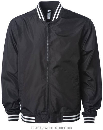 Am image of a Custom Independent Trading Co Lightweight Bomber Jacket in Black/White Stripe!