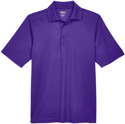 Am image of a Custom Core 365 Men's Origin Performance Piqué Polo in Campus Prple!