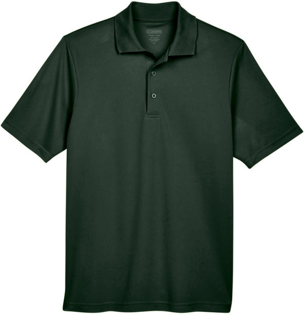 Am image of a Custom Core 365 Men's Origin Performance Piqué Polo in Forest!