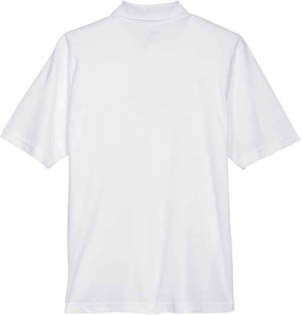 Am image of a Custom Core 365 Men's Origin Performance Piqué Polo in White!
