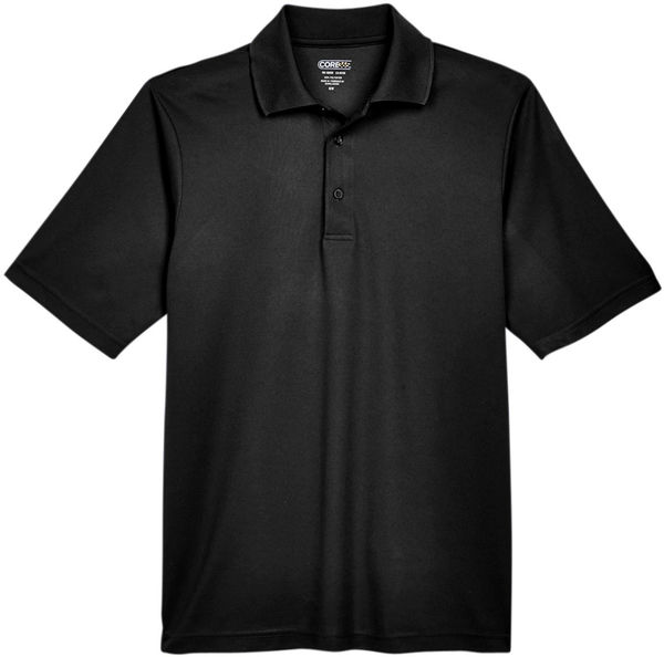 Am image of a Custom Core 365 Men's Origin Performance Piqué Polo in Black!