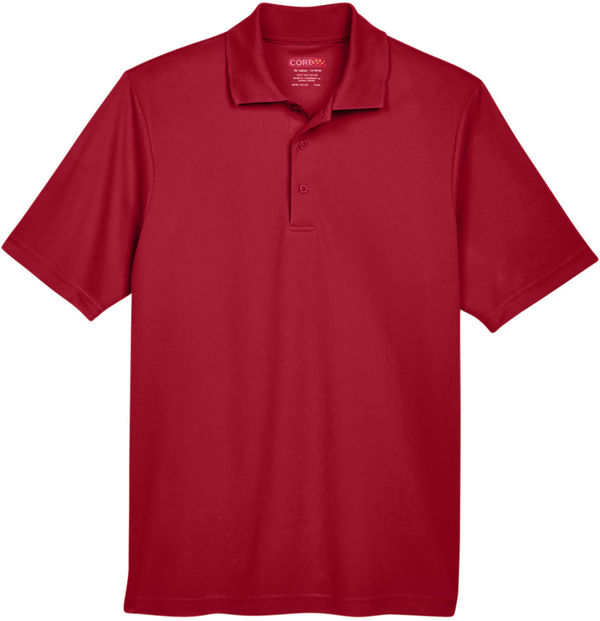 Am image of a Custom Core 365 Men's Origin Performance Piqué Polo in Classic Red!