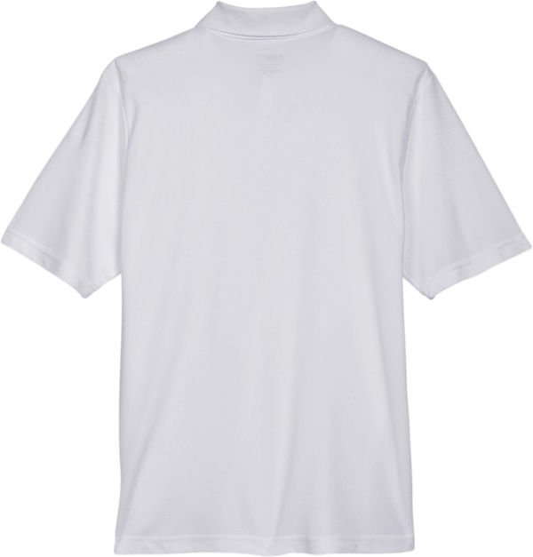 Am image of a Custom Core 365 Men's Origin Performance Piqué Polo in Platinum!