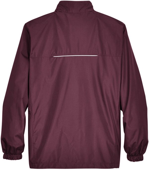 Am image of a Custom Core365 Men's Motivate Unlined Lightweight Jacket in Burgundy!