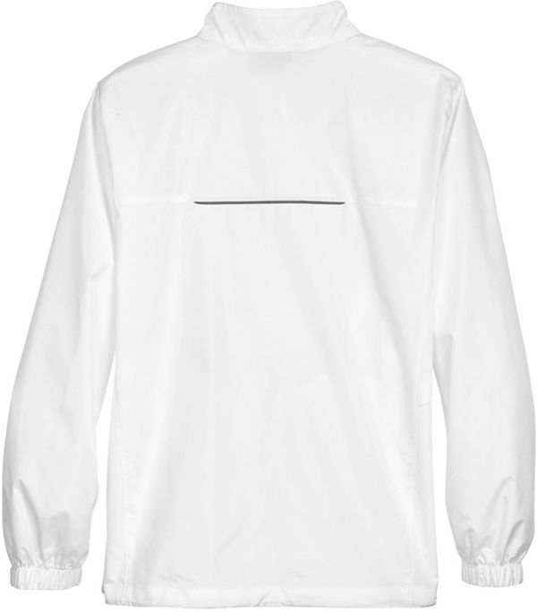 Am image of a Custom Core365 Men's Motivate Unlined Lightweight Jacket in White!