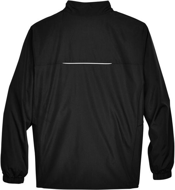 Am image of a Custom Core365 Men's Motivate Unlined Lightweight Jacket in Black!