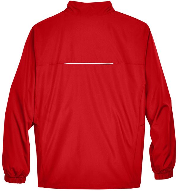 Am image of a Custom Core365 Men's Motivate Unlined Lightweight Jacket in Classic Red!