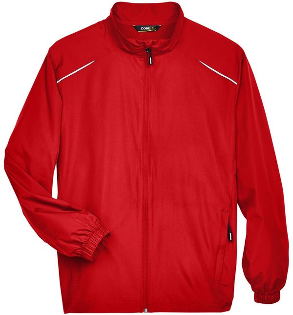 Am image of a Custom Core365 Men's Motivate Unlined Lightweight Jacket in Classic Red!