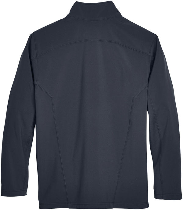 Am image of a Custom Core 365 Men's Cruise Two Layer Fleece Bonded Soft Shell Jacket in Carbon!