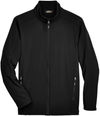 Am image of a Custom Core 365 Men's Cruise Two Layer Fleece Bonded Soft Shell Jacket in Black!